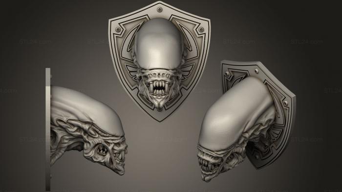 Бюсты монстры и герои (Трофейная Голова Пришельца Настенное крепление #2, BUSTH_0470) 3D модель для ЧПУ станка